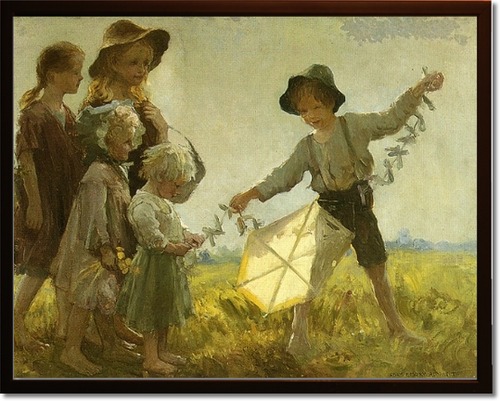 Children Playing with a Kite